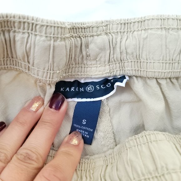 Karen Scott Capri Pull On Tan Cotton Pants Small - Picture 9 of 14